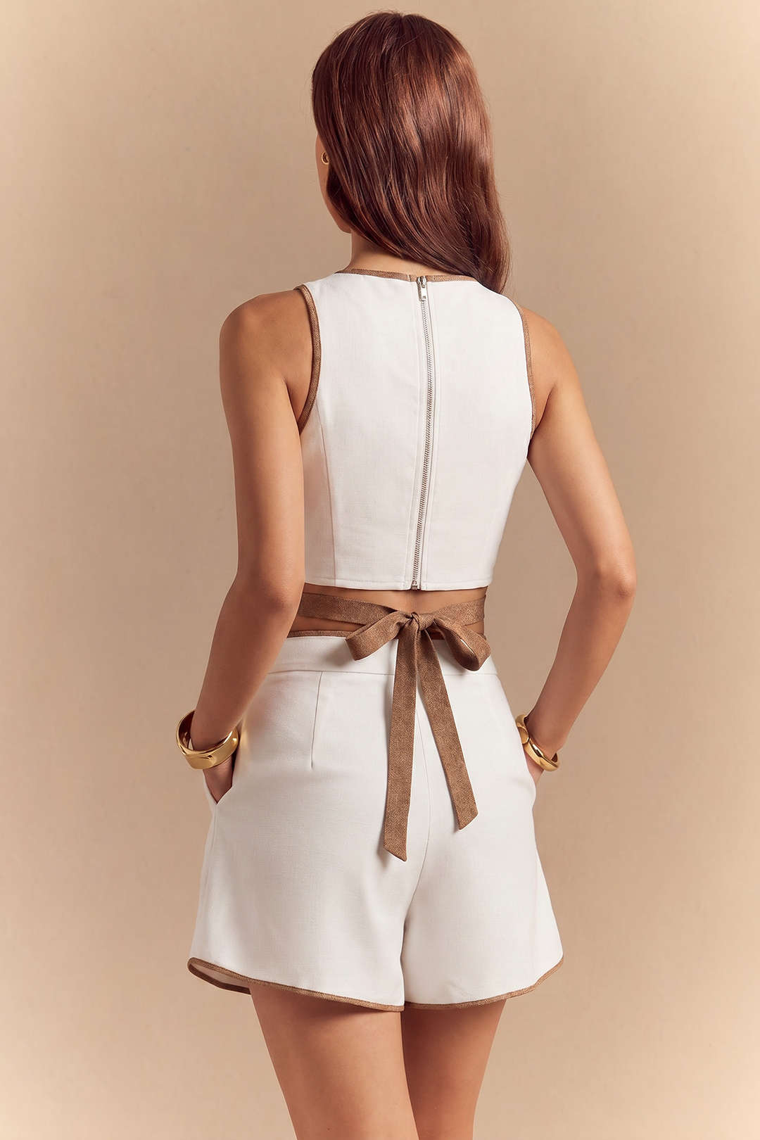 Contrast Binding Round Neck Tie-Up Tank Top