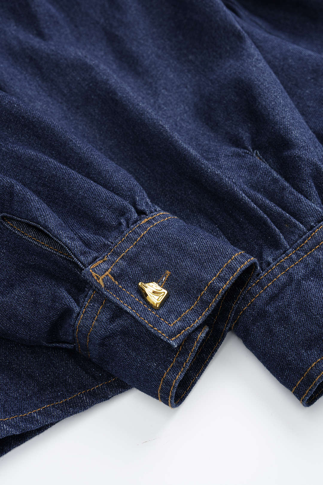 Denim Ruffle Button Long Sleeve Shirt