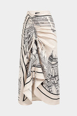 Artistic Print Stain Drawstring Asymmetrical Ruched Skirt