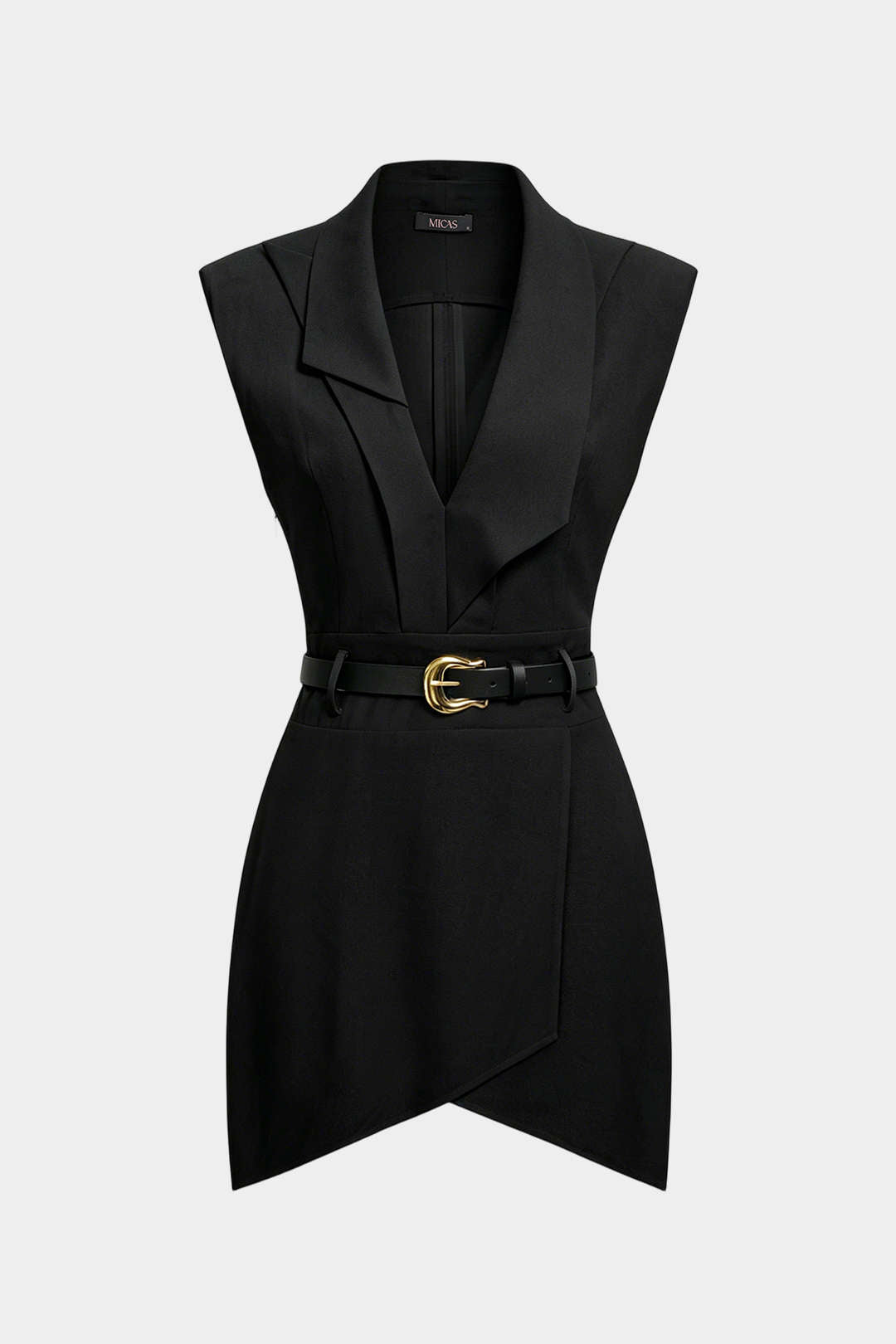Asymmetrical Ruched Belted Sleeveless Mini Dress