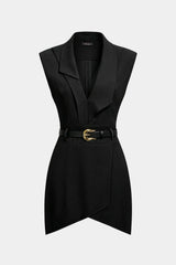 Asymmetrical Ruched Belted Sleeveless Mini Dress