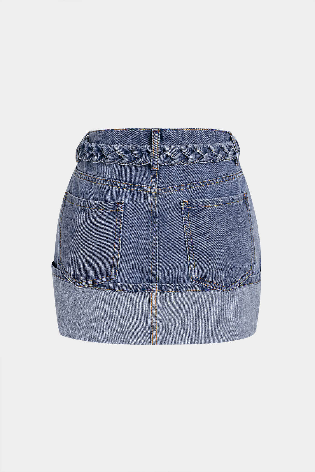 Denim Braided Belted Pocket Skirt
