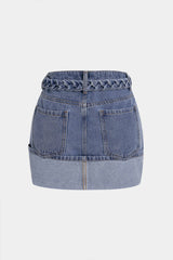 Denim Braided Belted Pocket Skirt