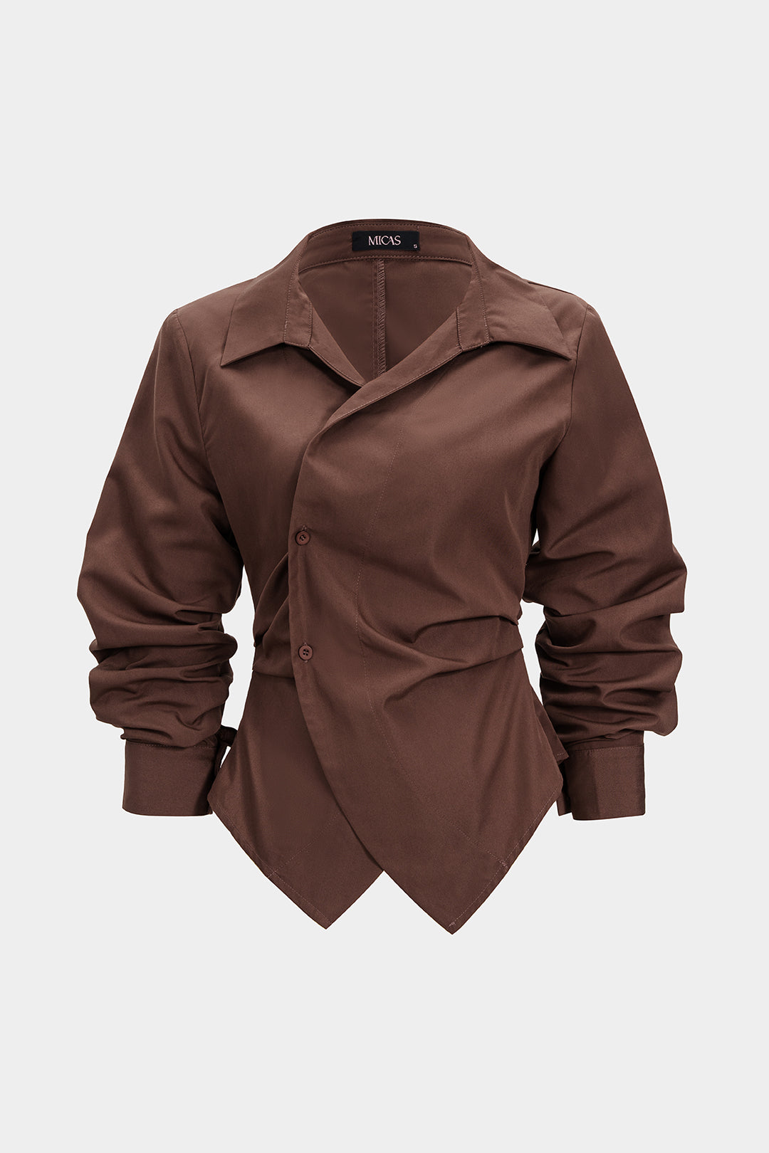 Button Irregular Ruched Long-Sleeve Shirt