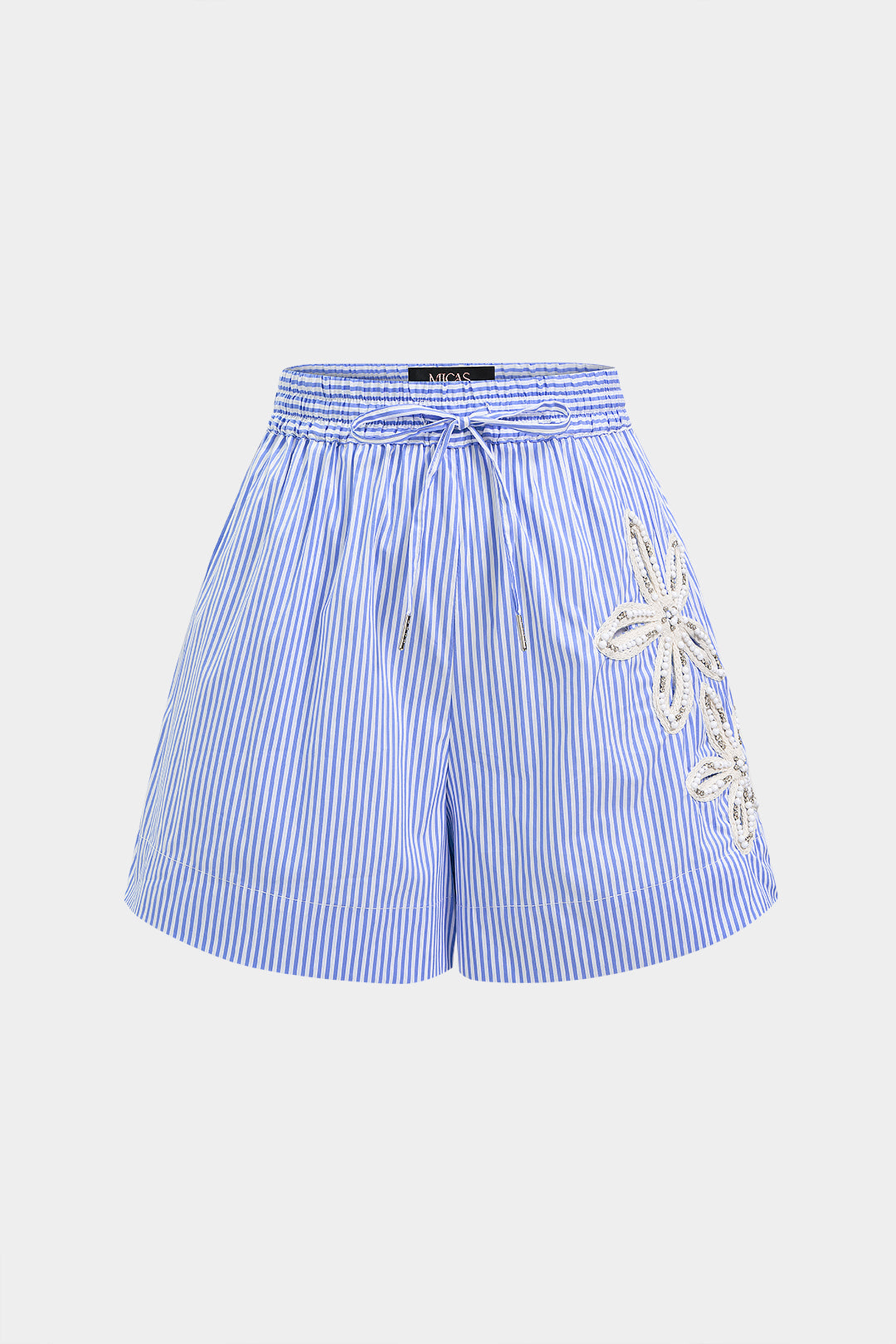 Asymmetrical Embroidery Rhinestone Tie-Up Wide Leg Shorts