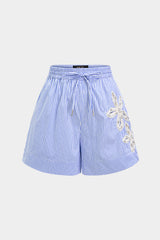 Asymmetrical Embroidery Rhinestone Tie-Up Wide Leg Shorts