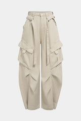 Denim Pocket Belted Wide Leg Jeans