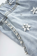 Denim Rhinestone Decor Wide Leg Shorts