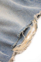 Denim Straight Leg Ripped Frayed Jorts