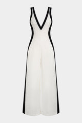 Contrast Binding V-Neck Wide Leg Jumpsuit