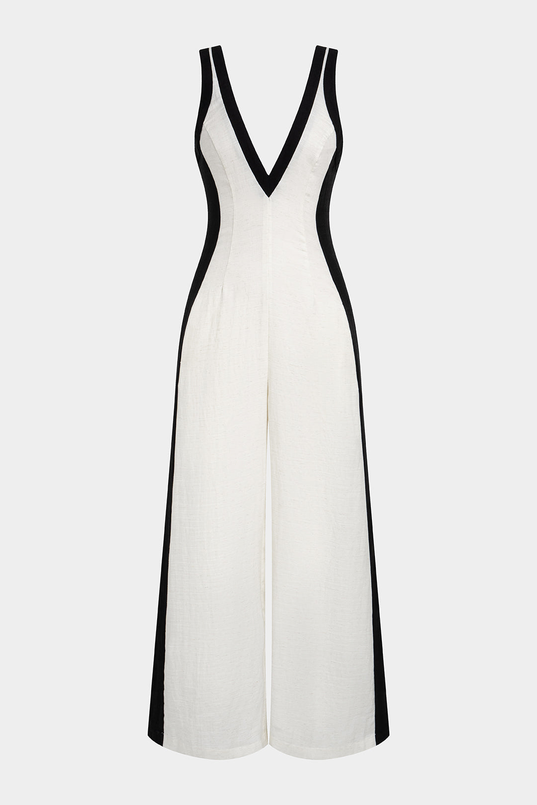 Contrast Binding V-Neck Wide Leg Jumpsuit