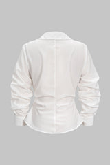 Button Irregular Ruched Long-Sleeve Shirt