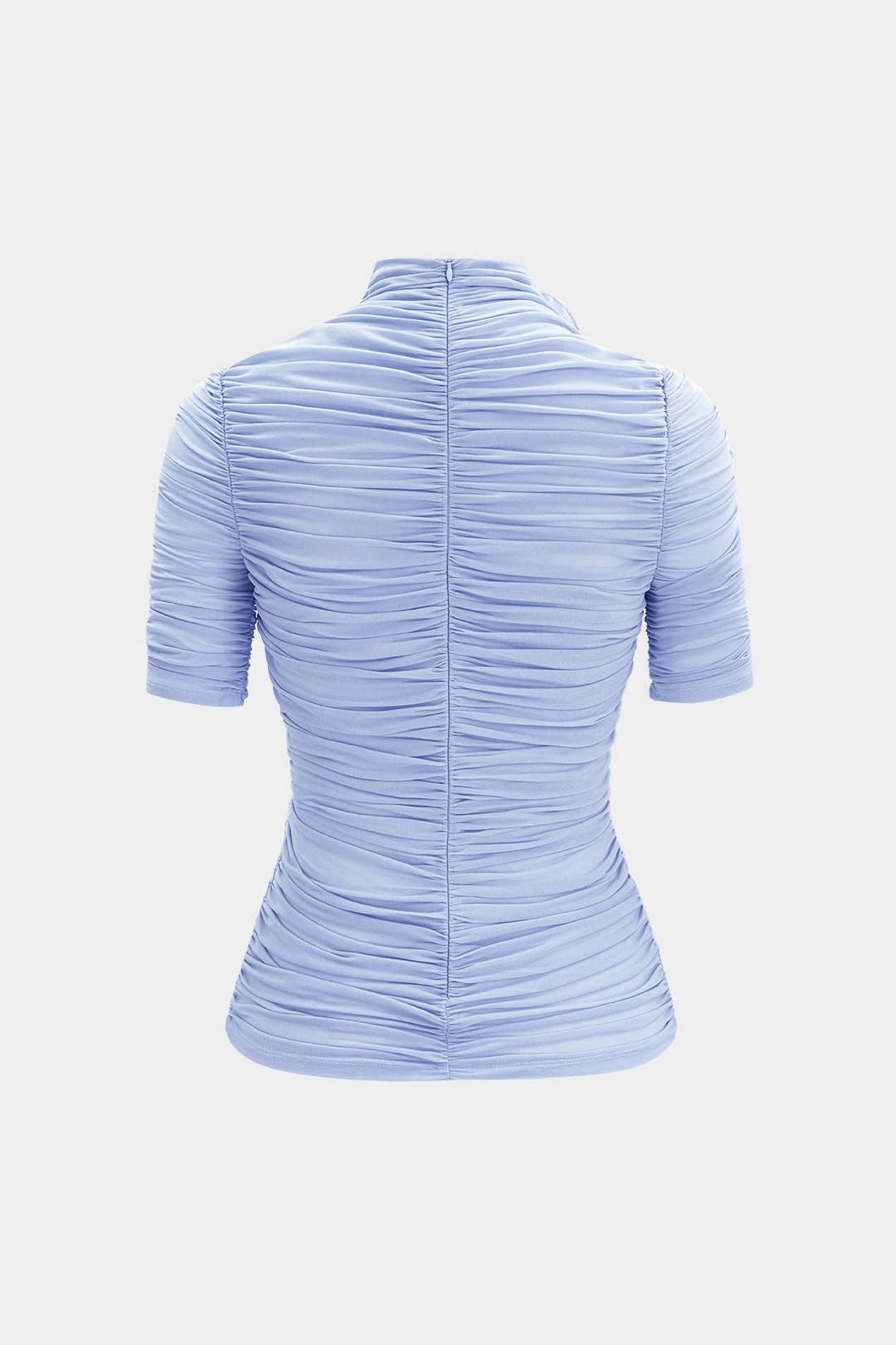 3D Flower Mock Neck Ruched Zipper Short Sleeve T-shirt