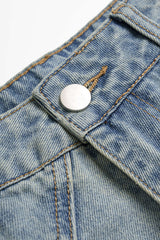 Denim Asymmetrical Zipper Pocket Straight Leg Jeans