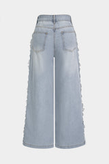 Denim Lace Trim Patchwork Pocket Jeans
