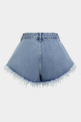 Denim Frayed Wide Leg Shorts
