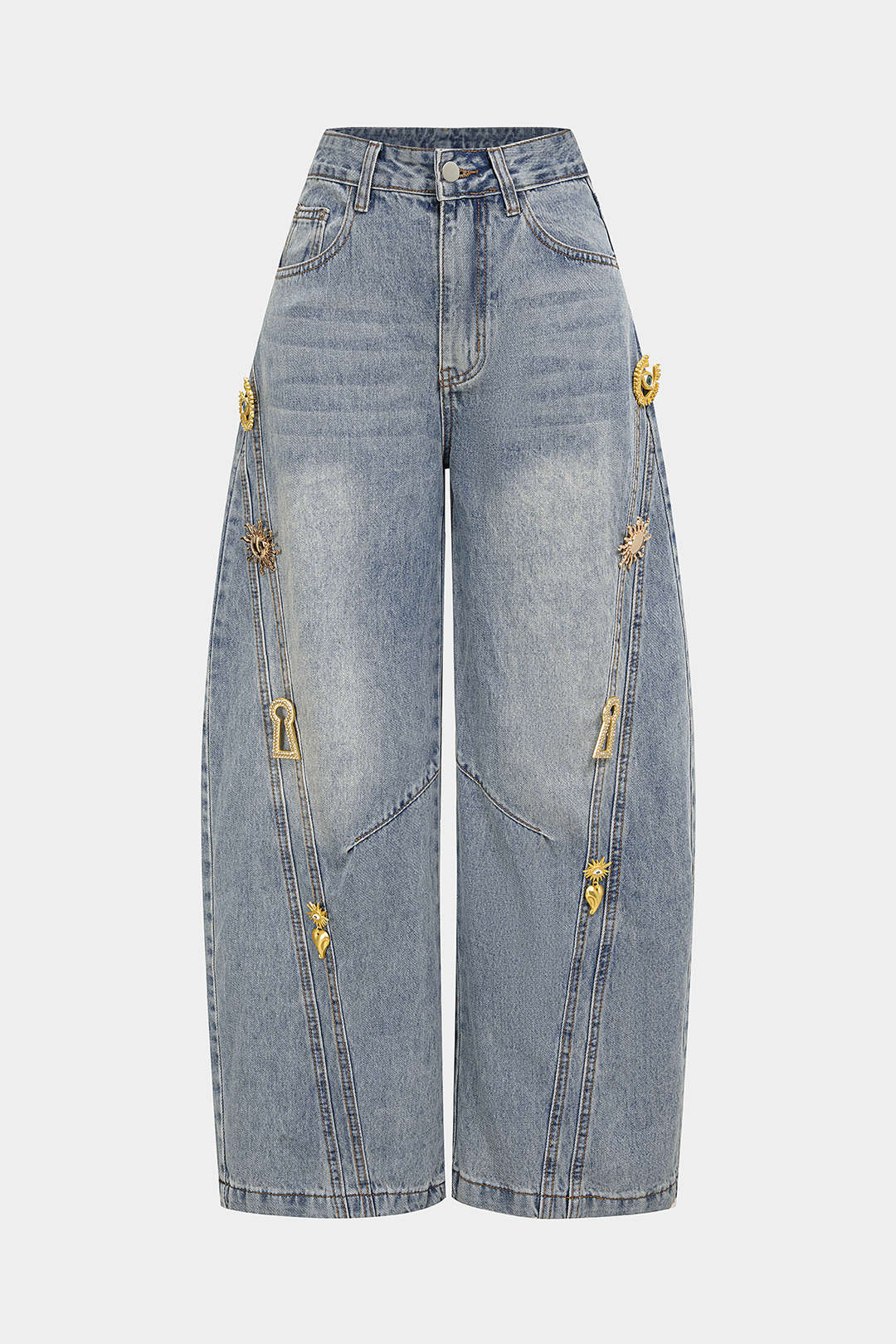 Denim Metallic Decor Wide Leg Jeans