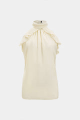 Chiffon Halter Neck Ruffle Backless Tank Top