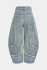Denim Frayed Wide Leg Jeans