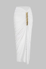 Asymmetrical Ruched Chain Side Slit Skirt