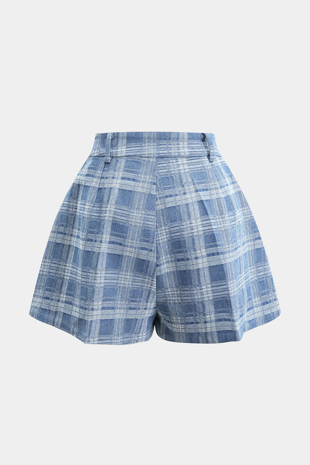 Denim Plaid Print Button Zipper Shorts