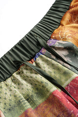 Abstract Print Satin Shirred Waistband Wide Leg Pants