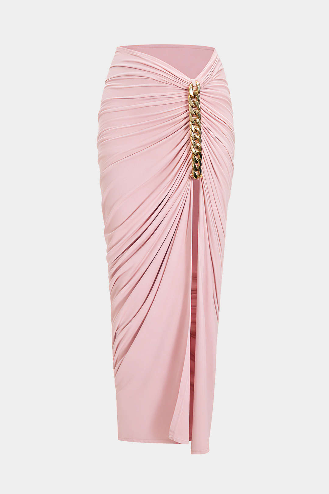 Asymmetrical Ruched Chain Side Slit Skirt