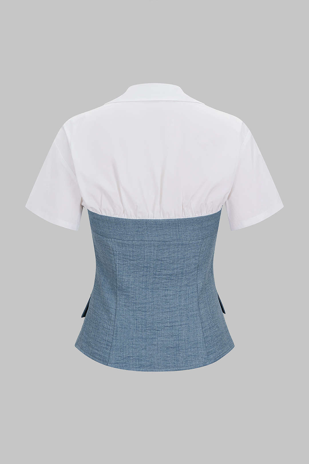 Contrast Irregular Button Lapel Short Sleeve Top
