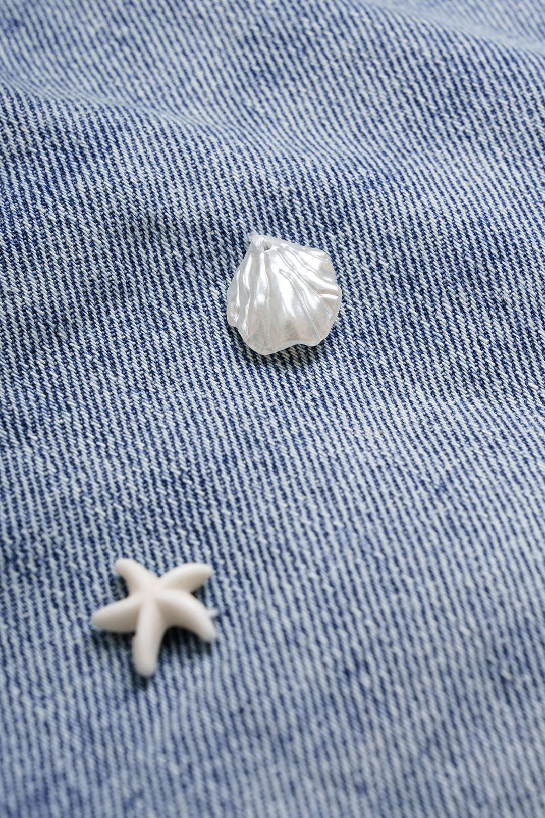 Denim Shell Starfish Decor High Waist Wide Leg Shorts