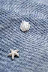 Denim Shell Starfish Decor High Waist Wide Leg Shorts