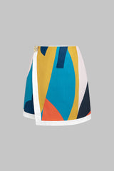 Color Block Print Linen Metallic Asymmetrical Skirt