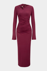 Asymmetrical Cut Out Ruched Long Sleeve Maxi Dress