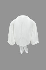 Chiffon Button Tie-Up Short-Sleeve Shirt