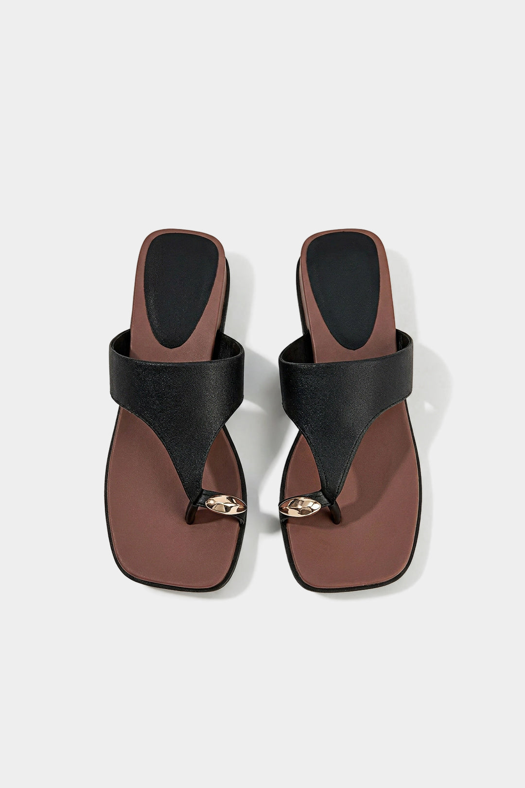 Contrast Leather Metallic Square Toe Sandals