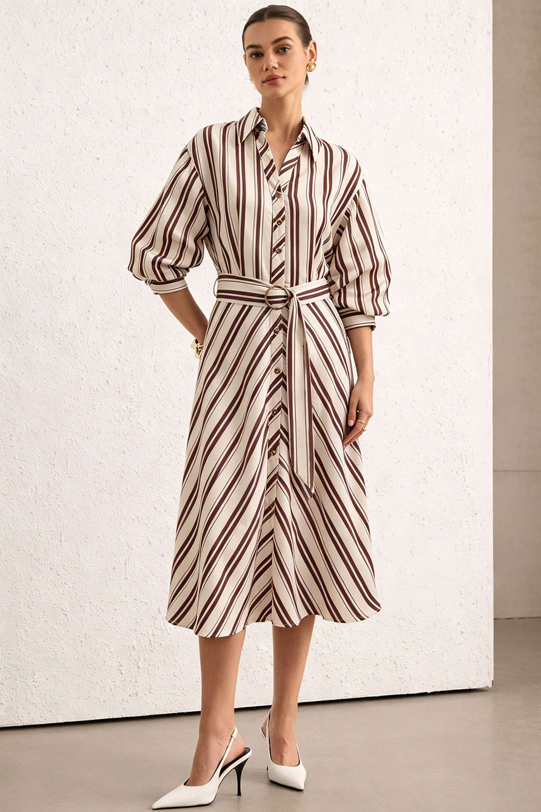 Button V-Neck Belted Short Sleeve Maxi Dress