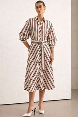 Button V-Neck Belted Short Sleeve Maxi Dress
