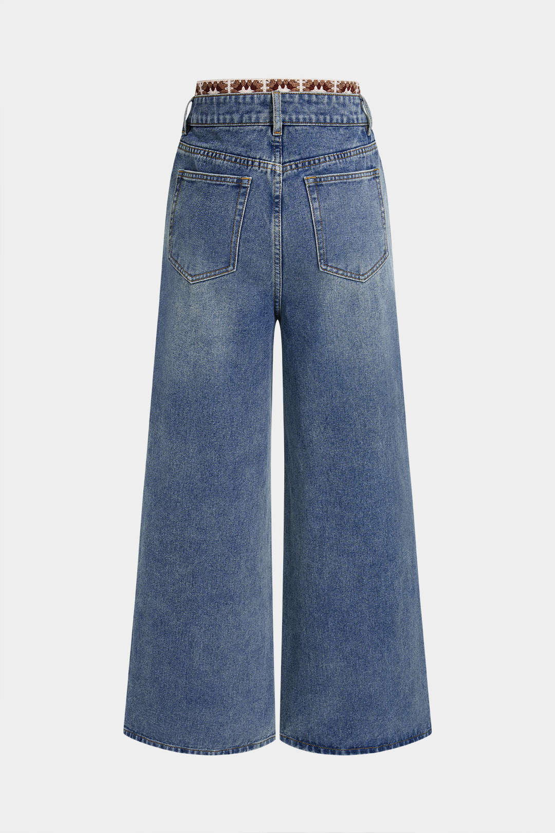 Denim Patchwork Straight Leg Jeans