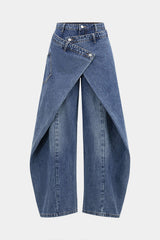 Denim Asymmetric Button Jeans