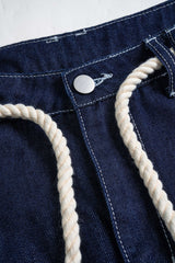 Denim Tie Front Ruched Straight Leg Jeans