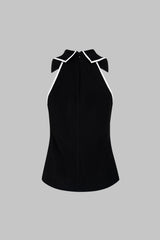 Contrast Trim Halter Neck V-Neck Tank Top