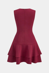 Asymmetrical Round Neck Ruffle Hem Sleeveless Mini Dress