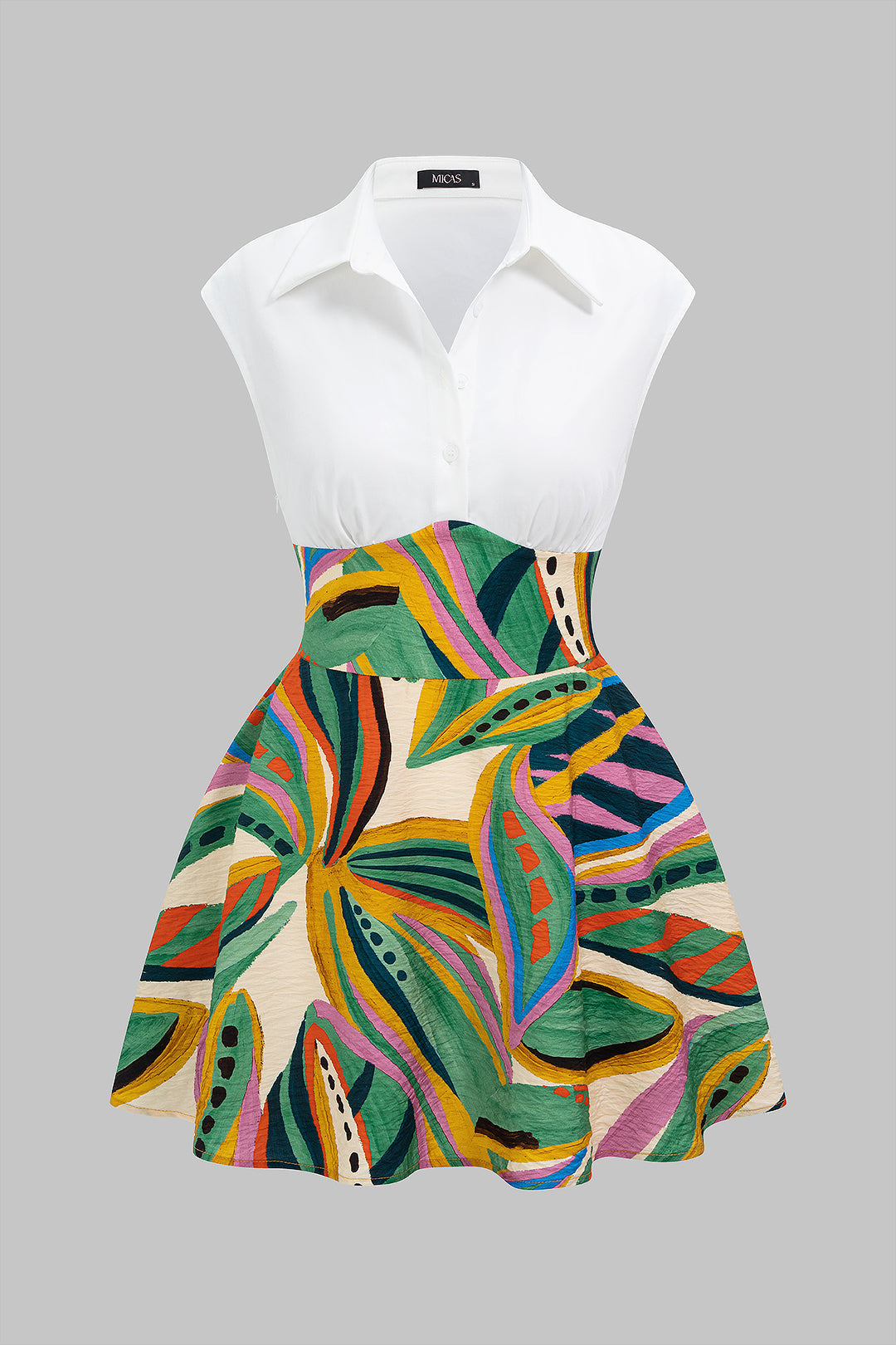 Branches Print V-Neck Sleeveless Mini Dress