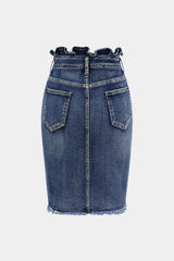 Denim Ruffle Asymmetrical Frayed Skirt