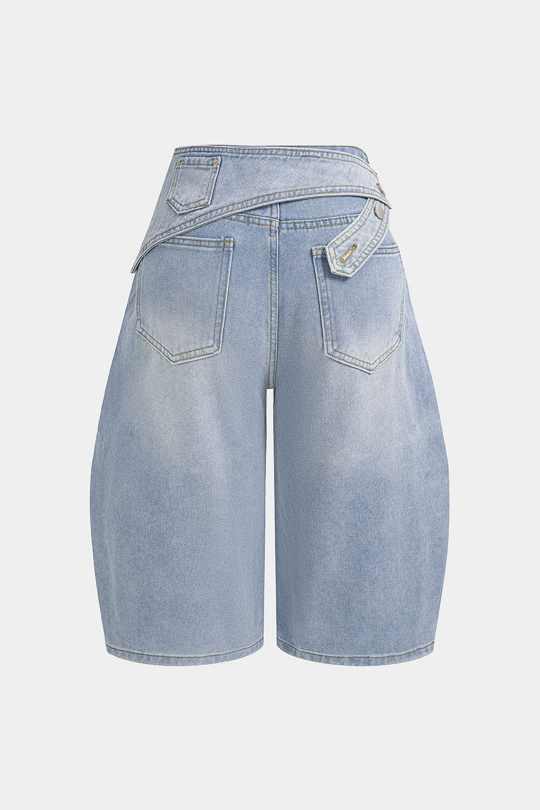 Denim Asymmetrical High Waist Wide Leg Shorts