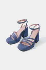 Denim Print Strappy Heels
