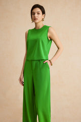 Basic Solid Sleeveless Top And Straight Leg Pants Set
