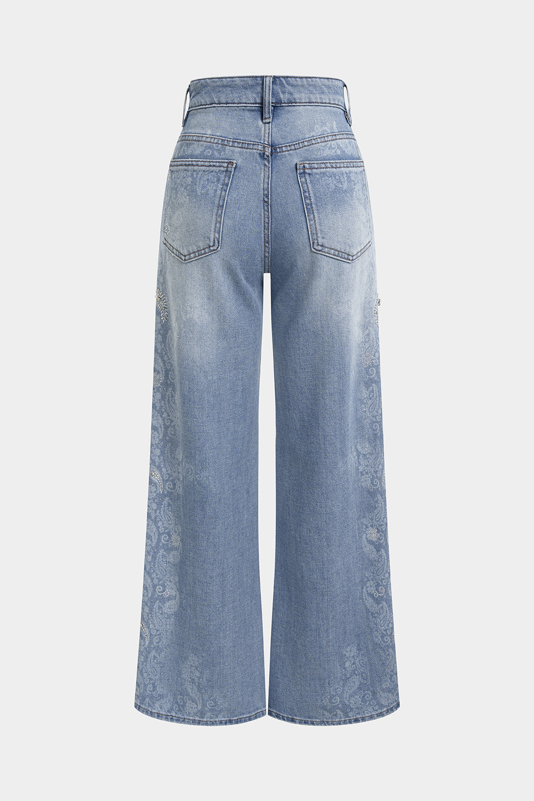 Denim Artistic Print Rhinestone Straight Leg Jeans