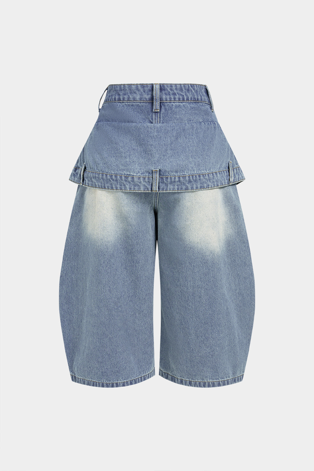 Denim Double Waistband High Waist Frayed Shorts