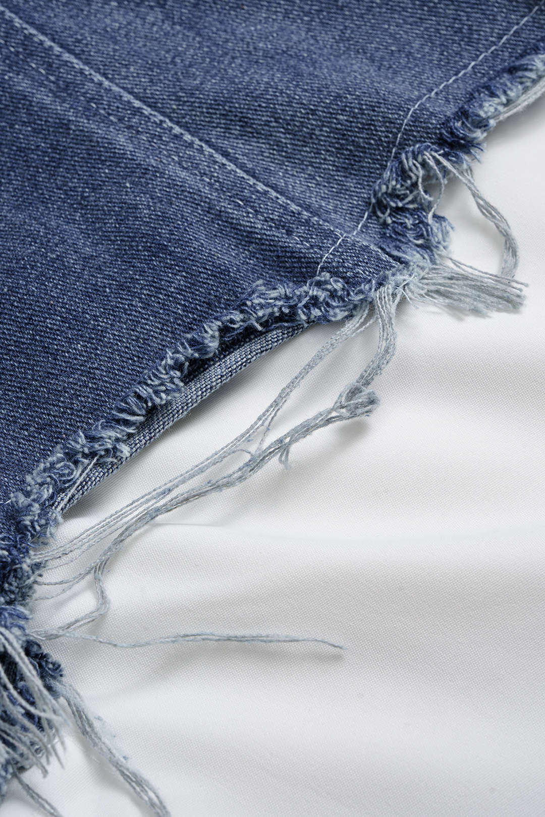 Denim Patchwork Frayed Asymmetrical Pocket Long-Sleeve Shirt