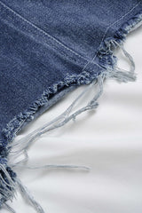Denim Patchwork Frayed Asymmetrical Pocket Long-Sleeve Shirt